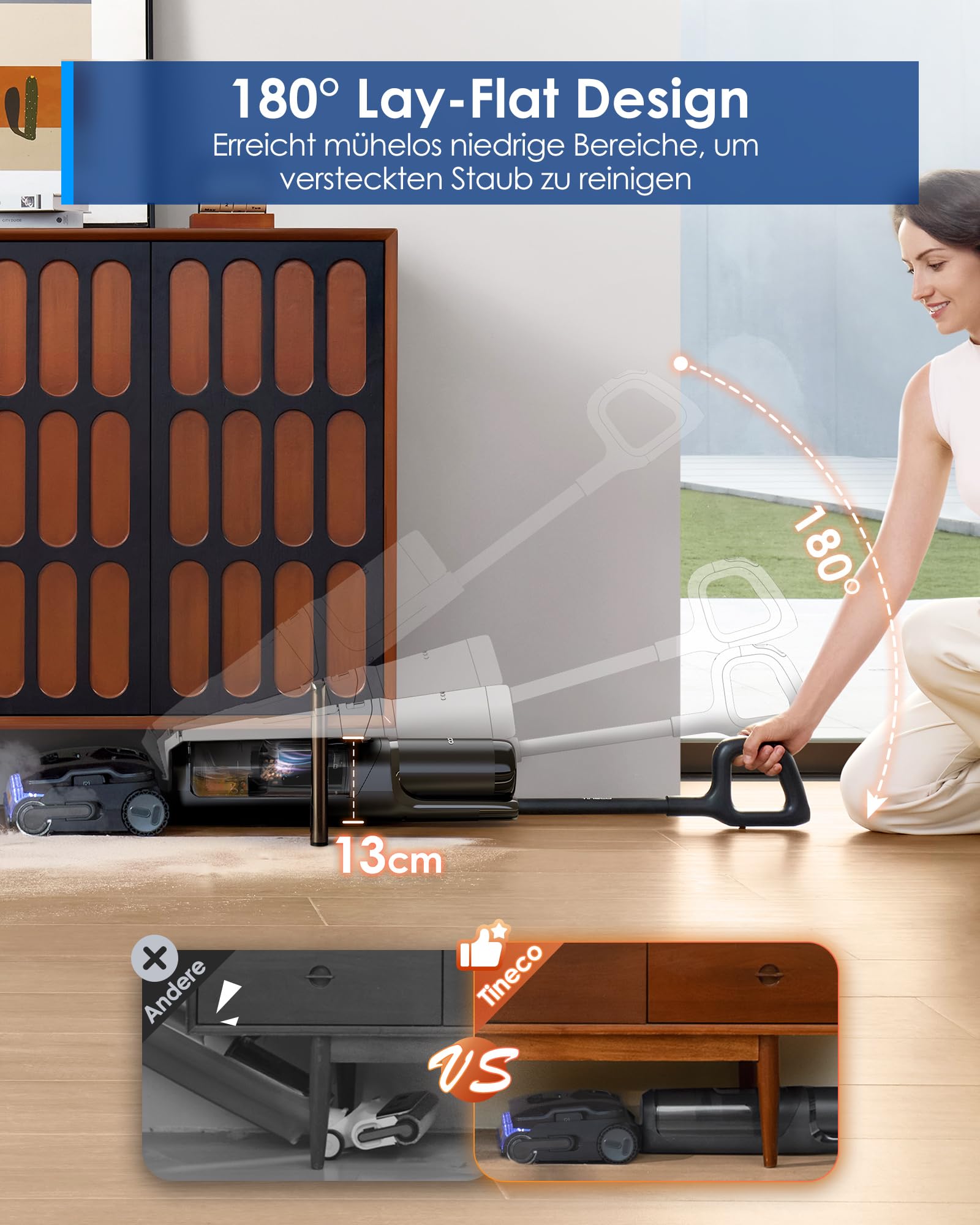 Tineco FLOOR ONE S7 Stretch Steam Nass Trockensauger 160 °C HyperSteam Dampfreiniger, 80 Min Laufzeit, DualBlock Anti-Tangle, FlashDry Selbstreinigung, Dreiseitige Kantenreinigung, hartnäckige Flecken