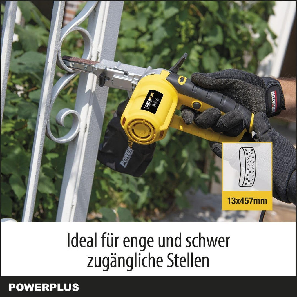 Powerplus Elektro-Feilenschleifer POWX139-400W Elektrowerkzeug Bandschleifer - Fingerschleifer Schleifband 457x13mm - 1700min-1 - Handschleifer mit Aufbewahrungskoffer - mit 10 Acc.