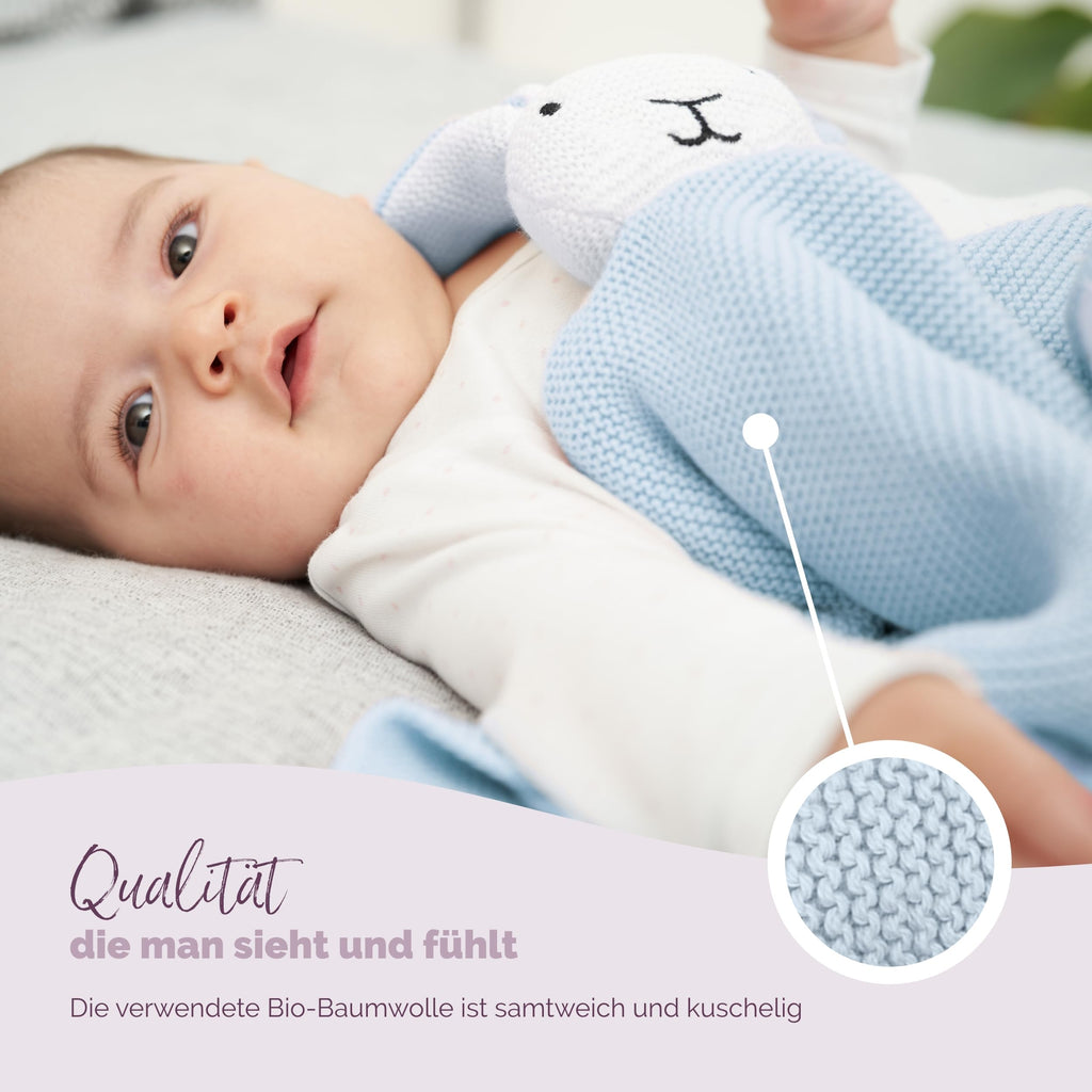 Livella Kuscheltuch „Hase“ mit Söckchen - Reine Bio-Baumwolle – Premium Schmusetuch, Kuscheldecke, Schmusedecke, Strickdecke - Samtweich & atmungsaktiv - Oeko-TEX® Standard 100 und GOTS Zertifiziert