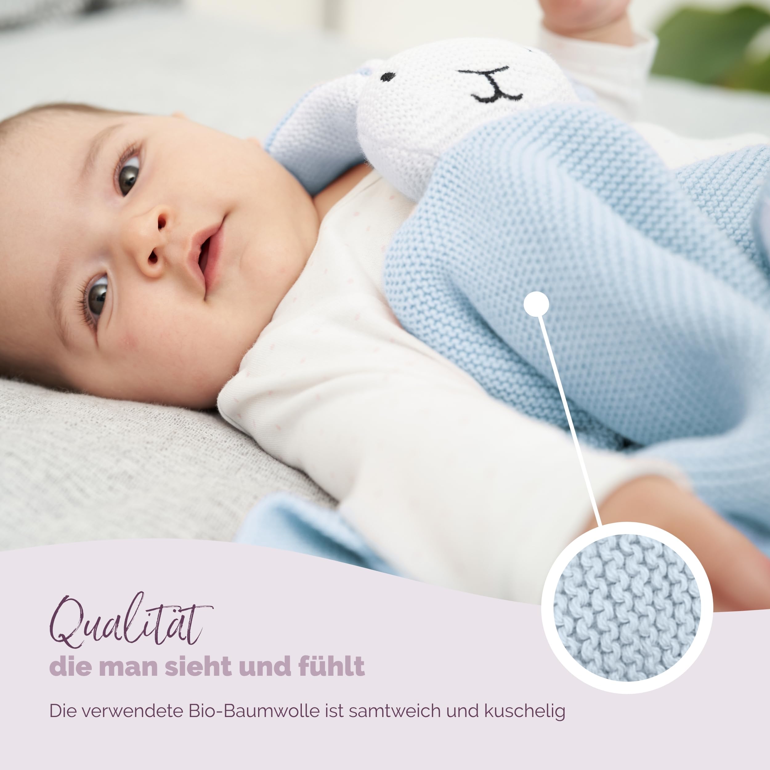 Livella Kuscheltuch „Hase“ mit Söckchen - Reine Bio-Baumwolle – Premium Schmusetuch, Kuscheldecke, Schmusedecke, Strickdecke - Samtweich & atmungsaktiv - Oeko-TEX® Standard 100 und GOTS Zertifiziert