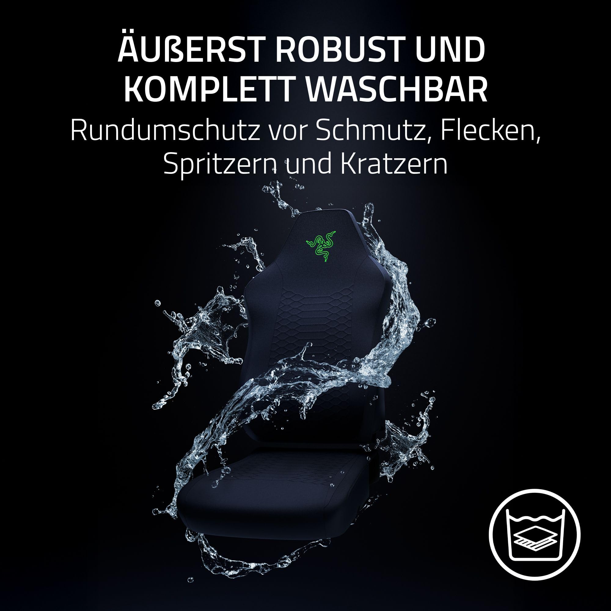 Razer Gaming Chair Sleeves - Designt Iskur V2 X - robust und komplett waschbar - Schutz vor Schmutz und Flecken (2-teilige Design Bezüge für Rückenlehne & Sitzfläche) Schwarz