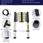 3,2M Teleskopleiter, Mehrzweckleiter Aluminium, 150 kg/330 Pfund Belastbarkeit, Ausziehbar Aluleiter, Ausziehleiter für Dachboden/Kletterdach/Büronutzung/Baujob