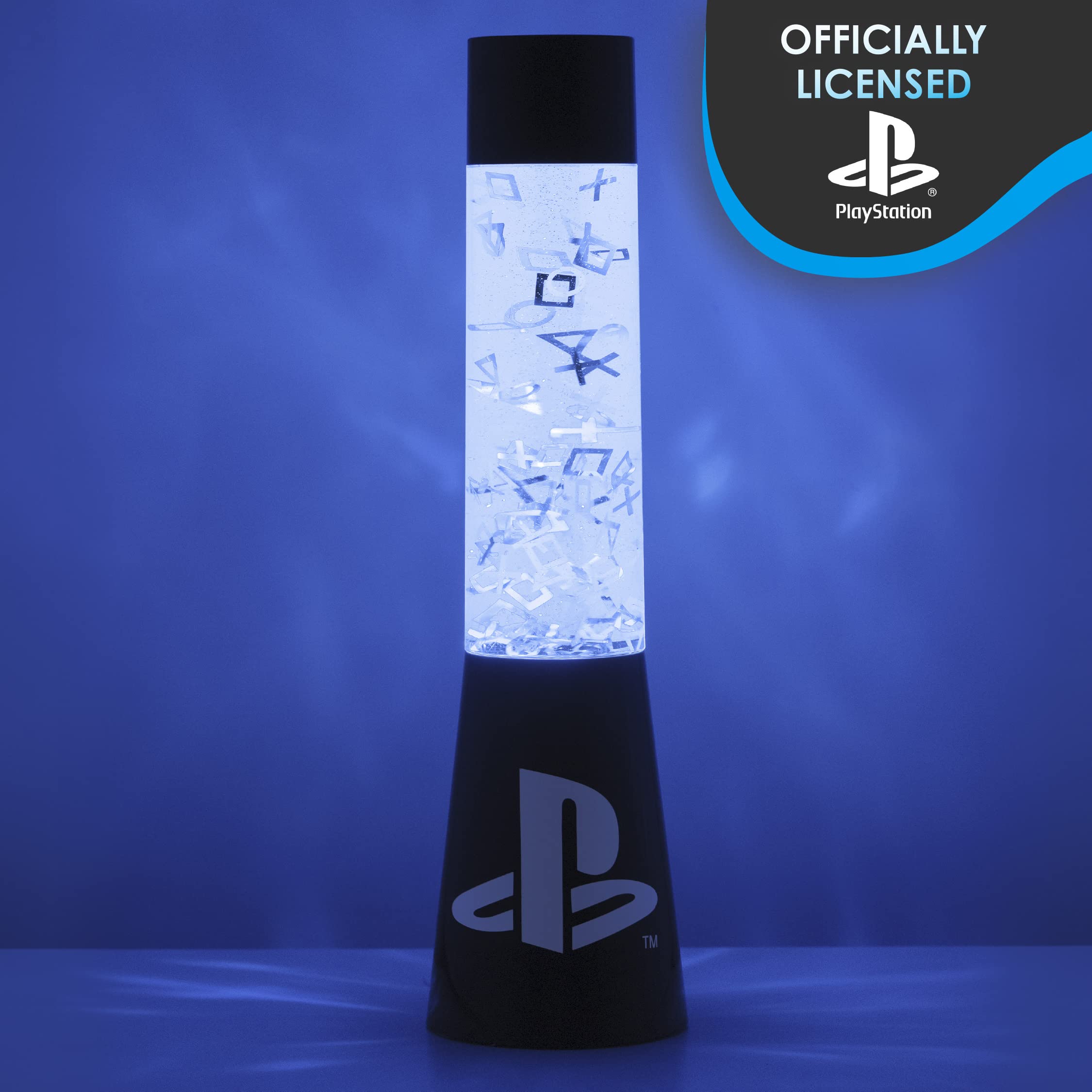 PlayStation Glitzer Flüssigkeitsfluss-Lampe mit schwebenden Controller-Icons - Offiziell lizenziertes Sony Merchandise, Gaming-Raum-Nachtlicht, Schlafzimmerdeko, Black