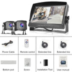 Hodozzy Dual Backup Kamera Rückfahrkamera System, Videoaufzeichnung 9 Zoll LCD Monitor DVR, IP69 Wasserdicht Vollfarb-Nachtsicht Auto Kamera mit 2*10m Kabel für LKW/Anhänger/Bus/Van/Wohnmobil 12V-35V