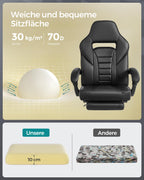 SONGMICS Gaming-Stuhl, Bürostuhl mit Fußstütze, Schreibtischstuhl mit Kopfstütze und Lendenkissen, höhenverstellbar, ergonomisch, bis 150 kg belastbar, tintenschwarz OBG073B05