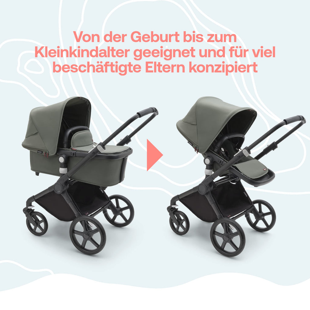 Bugaboo Fox Cub Kinderwagen für jedes Gelände, leichter und stabiler Kinderwagen, strapazierfähiges Design und extragroßes Sonnendach, einteilig und selbststehend faltbar, Forest Green