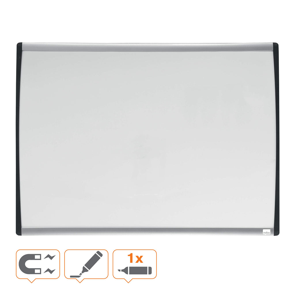 Nobo Kleines Magnetisches Whiteboard mit Gewölbtem Rahmen, Wandmontage, Inkl. Whiteboard-Marker, Magneten & Schaumstoff-Klebepads, Zuhause/Büro, 585 x 430 mm, 1903783