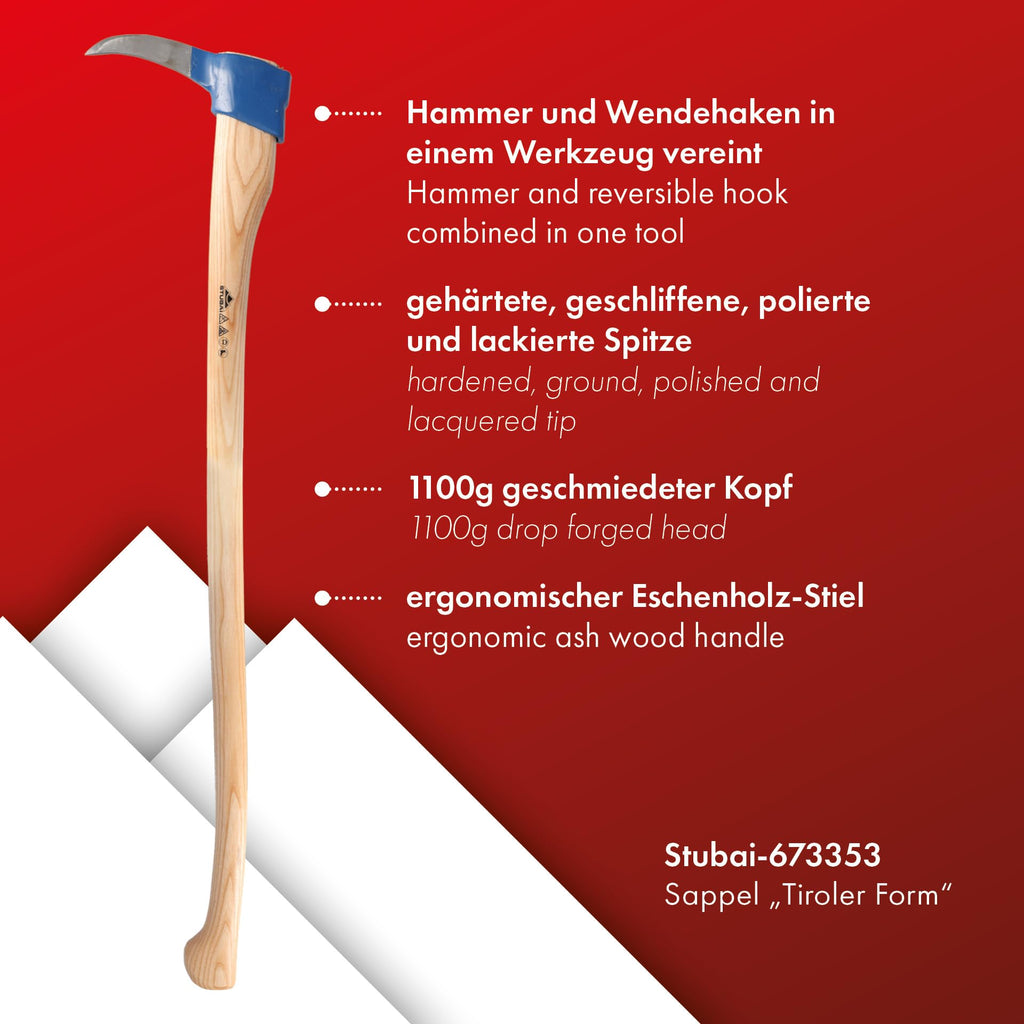 STUBAI Sappel Tiroler Form | 1.100 g Kopfgewicht | Gehärtet, geschliffen, poliert & lackiert | Sauber im Gesenk geschmiedet | Art. Nr. 6733 53 | Made in Austria