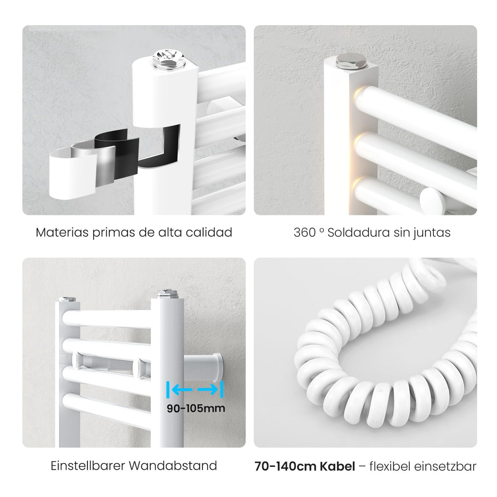 Heilmetz Smart WiFi Badheizkörper Elektrisch 140x60cm Elektrischer Handtuchtrockner mit Thermostat und Timer-Funktion Gerade Handtuchheizkörper Weiß 600W