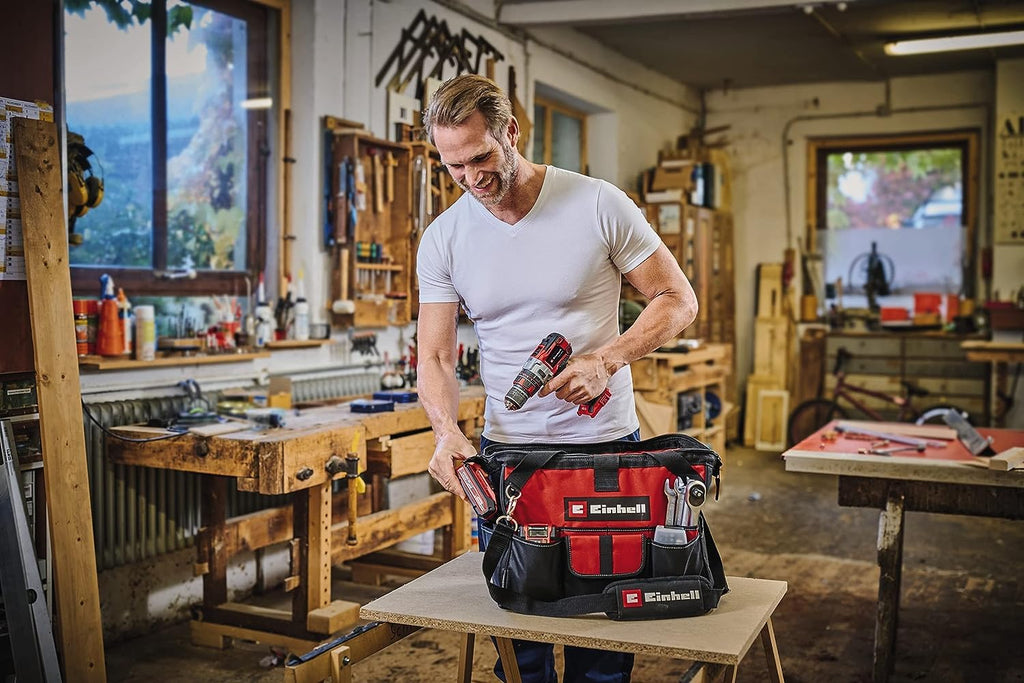 Original Einhell Tasche Bag 45/29 (für Werkzeuge & Zubehör, langlebig mit verstärktem Boden, Tragegurt, Tragegriff, verschiedene Taschen und Fächer)