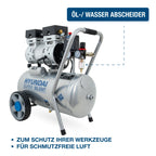HYUNDAI Silent Kompressor SAC55752 | 24L Kessel, 8bar, ölfrei | 0.75kW / 1.0PS | Ansaugleistung 125 L/Min | Öl-Wasserabscheider | 59dB Luftkompressor leise, Flüster-Kompressor