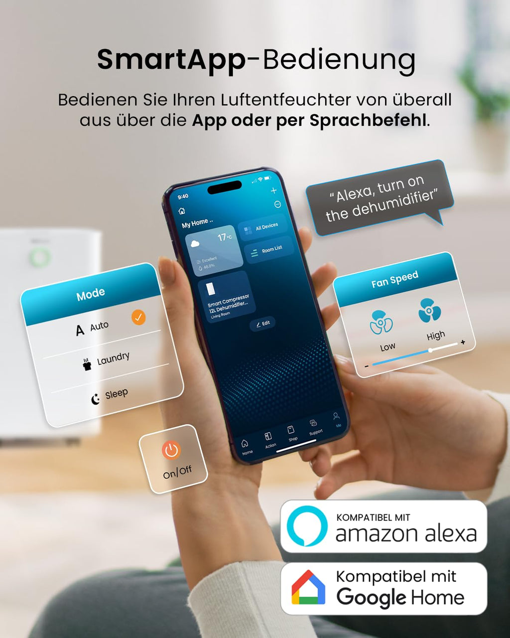 Pro Breeze OmniDry Luftentfeuchter mit App & WLAN, 12L in 24h Entfeuchtungsleistung - Luftentfeuchter elektrisch mit Wäschemodus, Feuchtigkeitssensor, Timer - Gegen Schimmel - Entfeuchter für bis 25m²