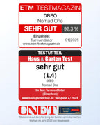 Dreo 20dB Leiser Turmventilator, 10 m Wurfweite 4 Geschwindigstufen 4 Modi 8 Std. Timer 90° oszillierende Ventilator mit Kühlung Fernbedienung für Schlafzimmer, Nomad One, Weiß