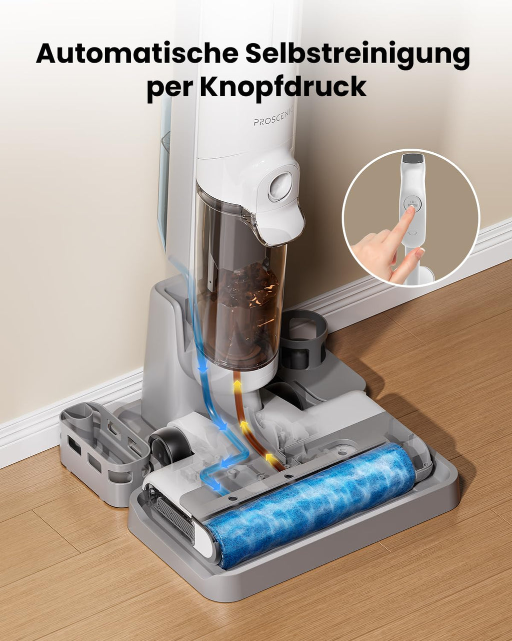 Proscenic F10 Ultra Nass Trockensauger, 60 Min Staubsauger mit Wischfunktion, Saugwischer Smart 3 in 1, 0,7-mm-Wandreinigung, Selbstreinigung, Anti-Tangle, LED-Display, 1.3L für Harte Boden,Tierhaare
