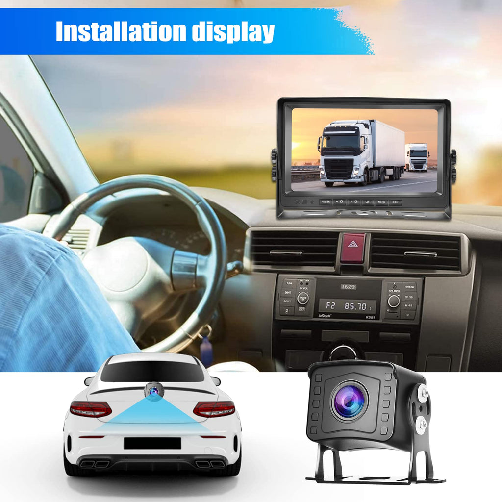 CAMECHO Rückfahrkamera 2 Kameras Set,9 Zoll LCD Monitor DVR +2 Geteilte Rück Kamera mit Nachtsicht IP69 Wasserdicht+Videoaufzeichnung für LKW/Bus/Van 12V-35V