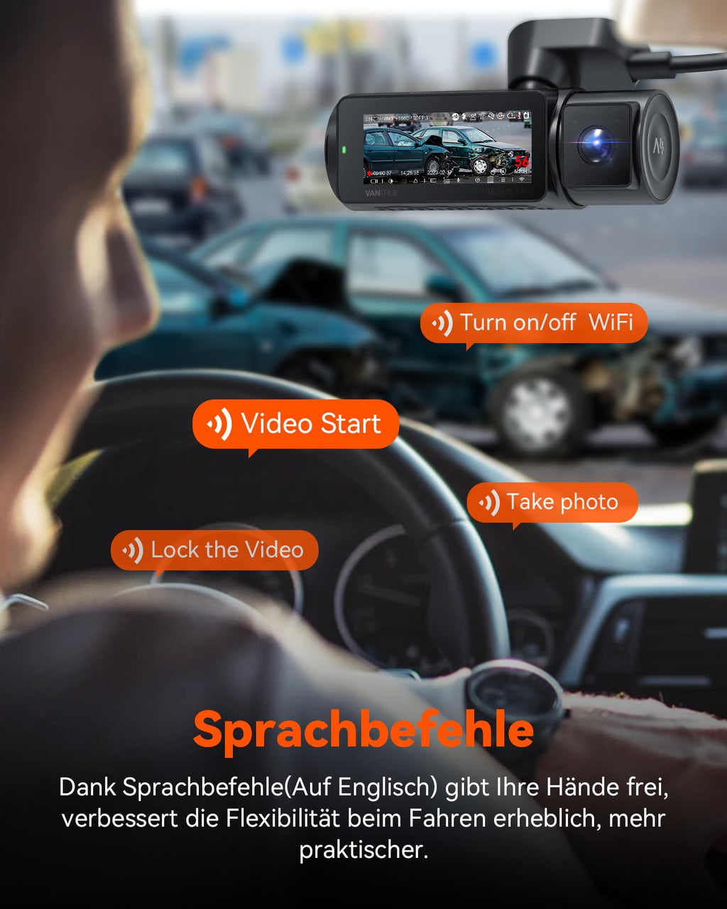 VANTRUE N4 Pro 3 HDR 4K+ 1080P+ 1080P STARVIS 2 Dashcam Auto, 5G WiFi PlatePix™ Dash Cam GPS 360° Puffer Parküberwachung Auto Kamera, IR Nachtsicht, Sprachbefehl, Privatsphäremodi, 2.45” 1TB Max