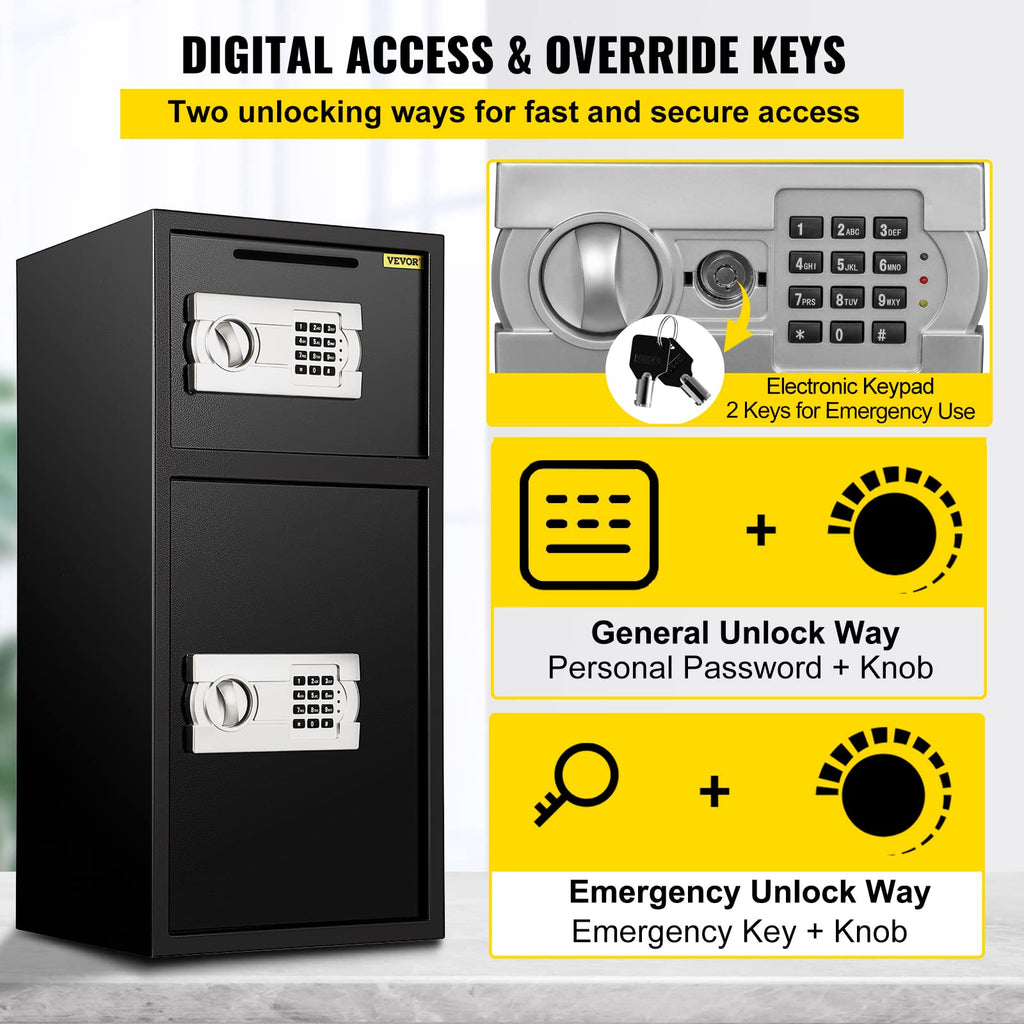VEVOR Digitaler Tresor 74 l, Sicherheitskasten mit digitaler Kombination für den Heimgebrauch, Safe für Geld, Schmuck, Dokumente