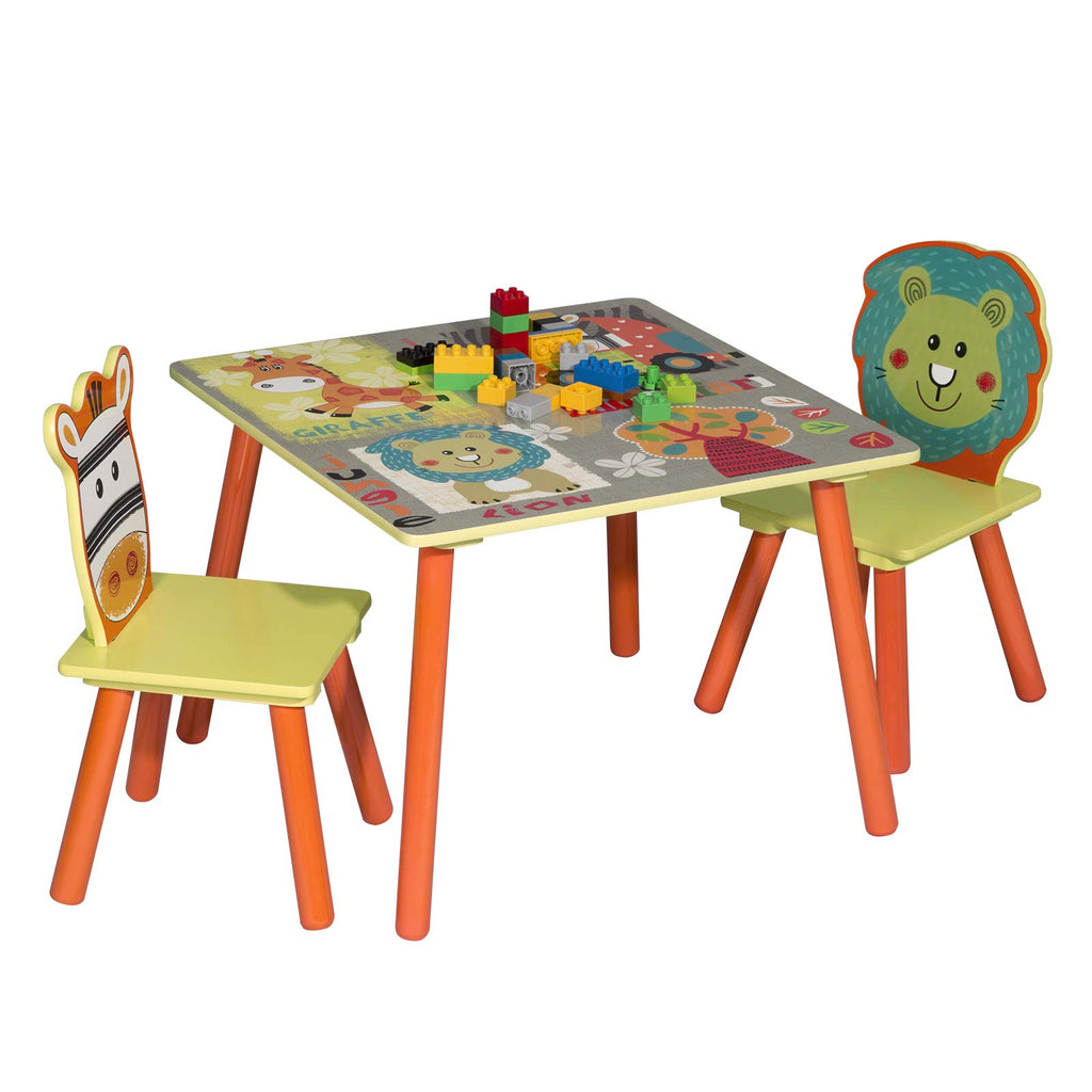 WOLTU Kindertisch mit 2 Stühle, Tisch und Stuhl Sets, Massivholz Beinen, abgerundete Ecken, Sitzgruppe für Kinder Vorschüler