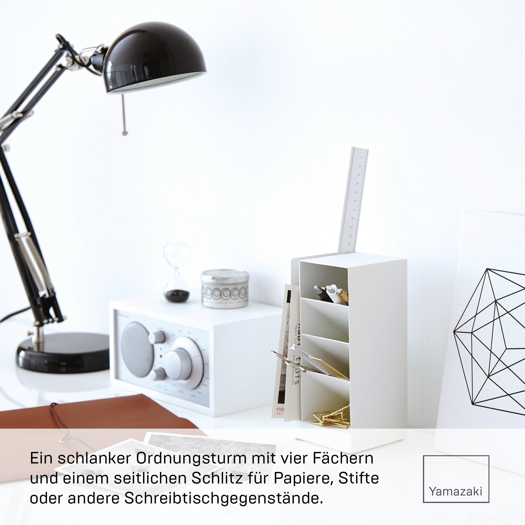 Yamazaki 3319 TOWER Stiftehalter, weiß, Stahl, minimalistisch, 9 x 9 x 20 cm