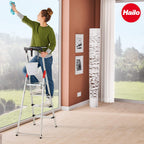 Hailo L80 ComfortLine Alu-Sicherheits-Stehleiter - 5 XXL-Stufen belastbar bis 150 kg - Tiefe Standfläche - Stehleiter mit Ablage - klappbare Aluleiter Made in Germany - Leiter rostfrei - Silber