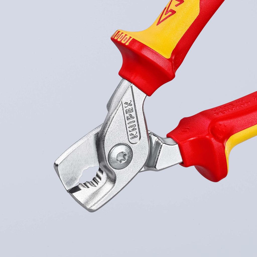KNIPEX StepCut Kabelschere verchromt isoliert mit Mehrkomponenten-Hüllen, VDE-geprüft 160 mm, 95 16 160