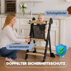 COSYLAND Lernturm ab 1 Jahr klappbar – iF Design Award Gewinner, höhenverstellbarer Lernturm mit Sicherheitsnetz, Montessori Learning Tower/Lernstuhl für Kinder, Foldi (Schwarz & Natur)