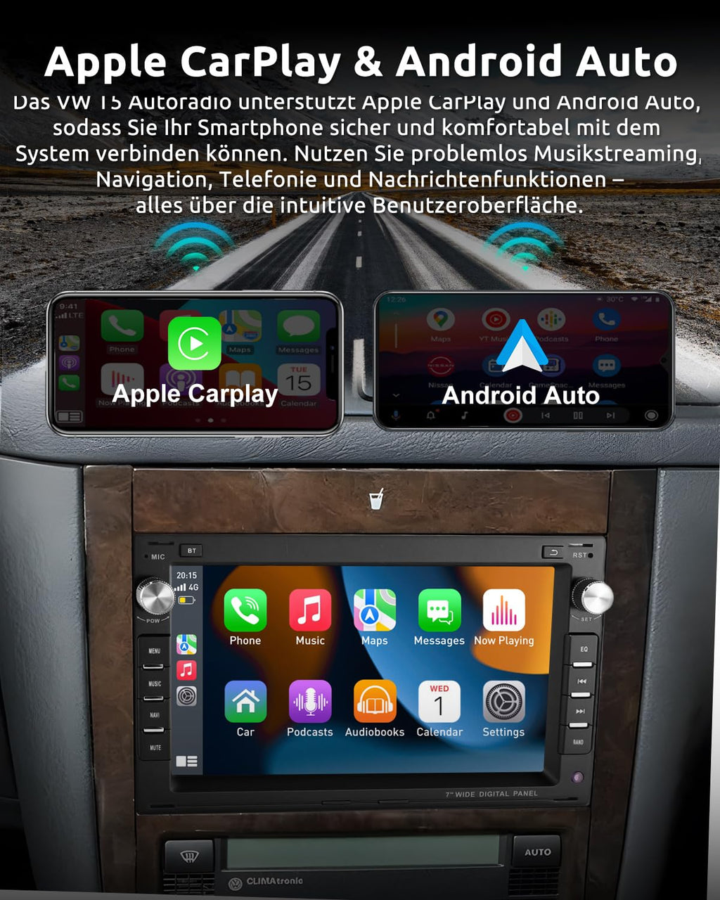 ESSGOO Drahtloses Carplay und Android 2+64G Android 14 Auto Autoradio Für VW VW Polo MK3/4 9N Golf 4 Passat B5 T5 Seat Skoda, 7 Zoll Touchscreen mit Bluetooth FM RDS GPS WiFi