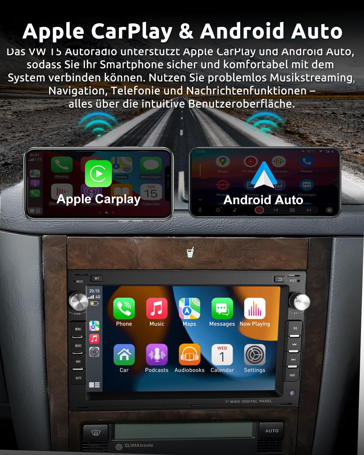 ESSGOO Drahtloses Carplay und Android 2+64G Android 14 Auto Autoradio Für VW VW Polo MK3/4 9N Golf 4 Passat B5 T5 Seat Skoda, 7 Zoll Touchscreen mit Bluetooth FM RDS GPS WiFi