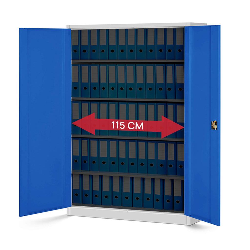 Jan Nowak 2er Set Aktenschrank XXL C001II Büroschrank Metallschrank Flügeltüren Stahlblech Pulverbeschichtung 185 cm x 115 cm x 40 cm (grau/blau)