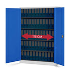 Jan Nowak 2er Set Aktenschrank XXL C001II Büroschrank Metallschrank Flügeltüren Stahlblech Pulverbeschichtung 185 cm x 115 cm x 40 cm (grau/blau)