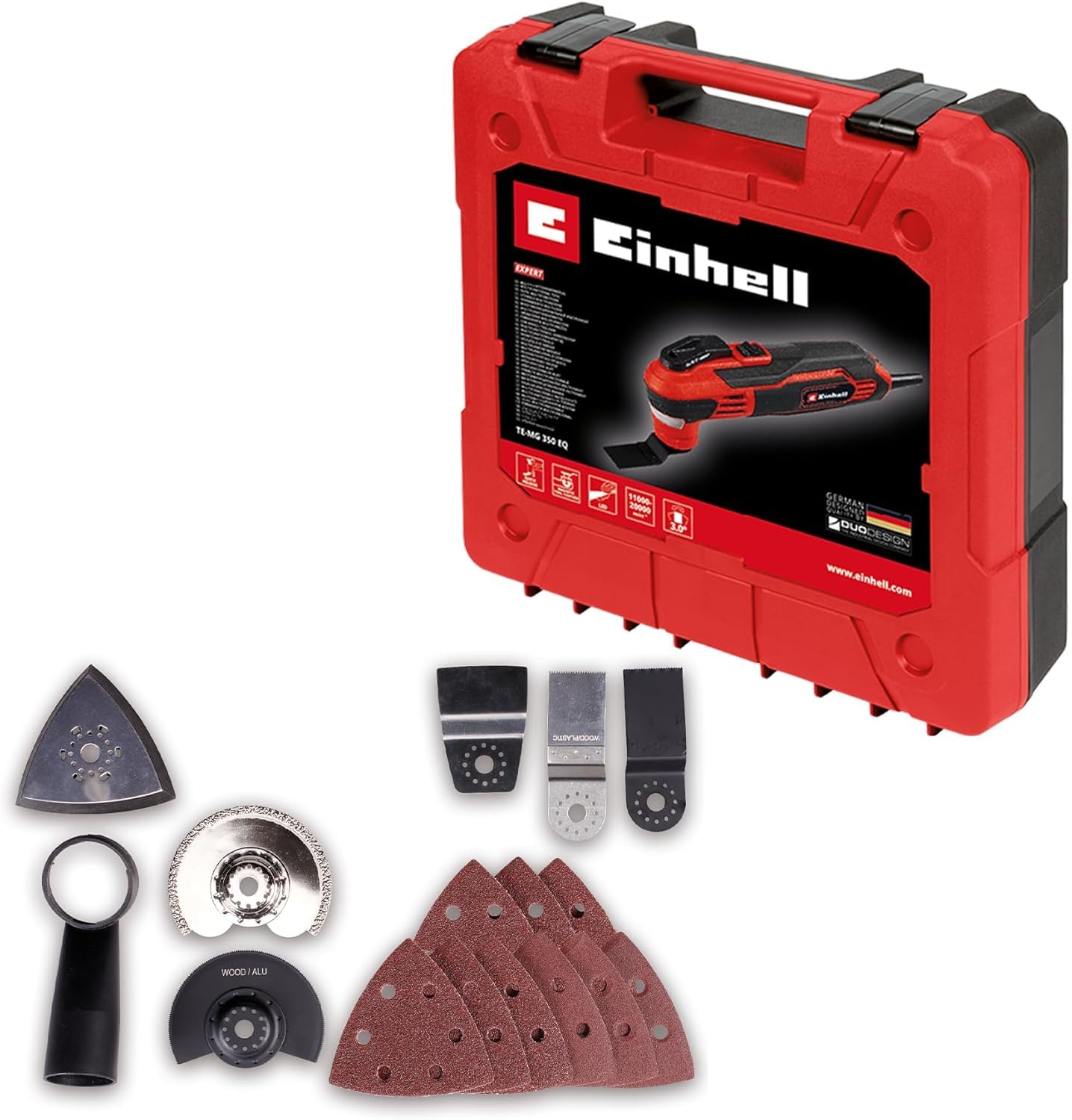 Einhell Multifunktionswerkzeug TE-MG 350 EQ (350 W, 22.000 bis 40.000 min^-1 Schwingzahl, LED-Licht, Schnellspannverschluss, inkl. Koffer und Zubehör)
