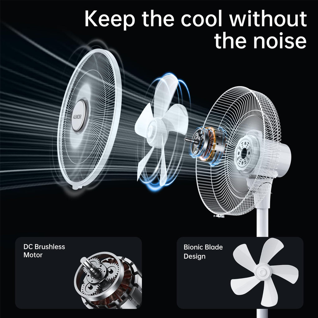 4UMOR Standventilator leise 24W 20dB DC Motor 9 Geschwindigkeiten Oszillation90° verstellbar Ventilator mit Fernbedienung 9H Timer 41cm Durchmesser Ventilator leise 80% Energie Sparen