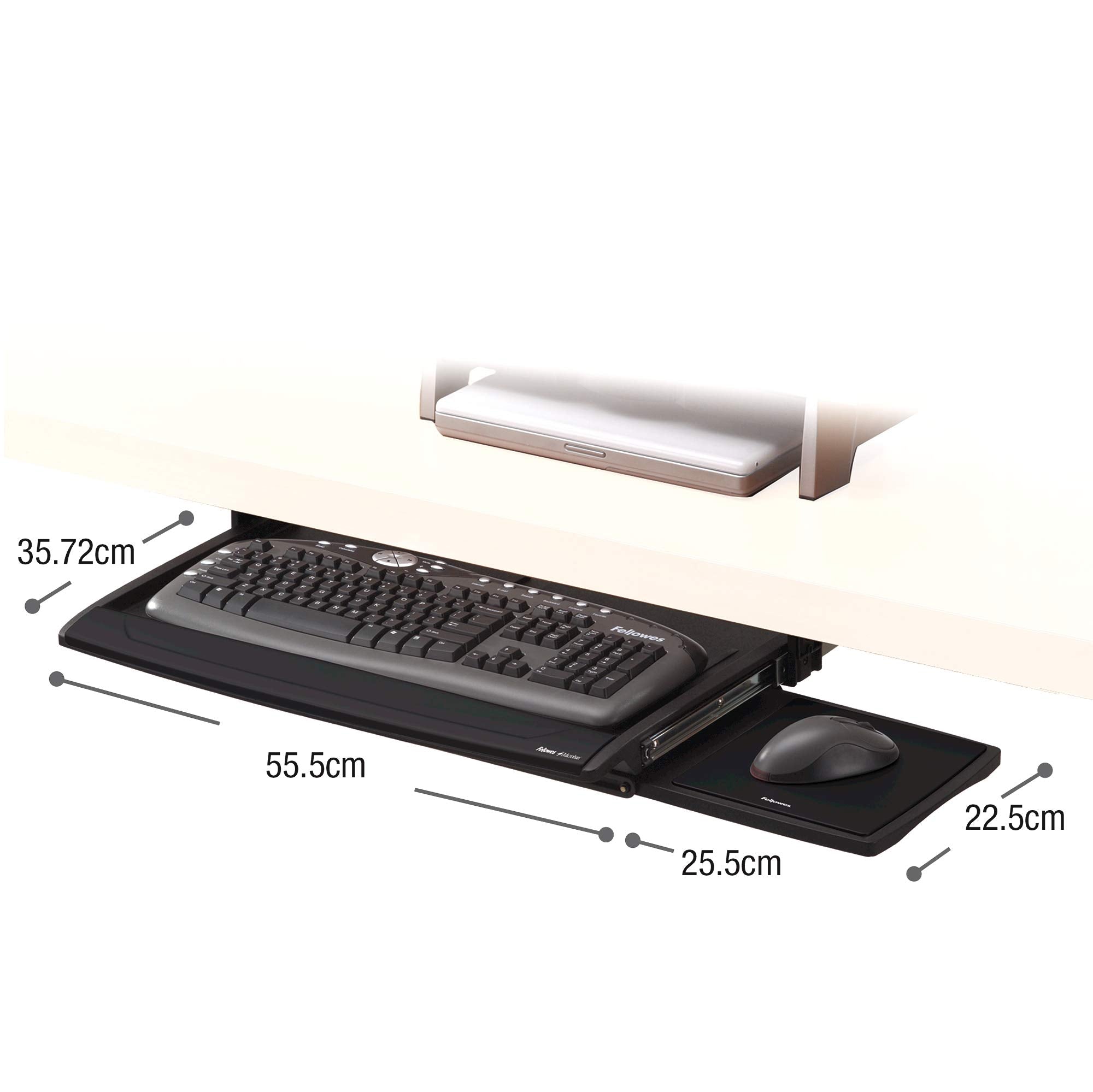 Fellowes Tastaturschublade ausziehbar, zur Montage unter dem Schreibtisch, höhenverstellbar, mit Mausablage und Handgelenkauflage, schwarz