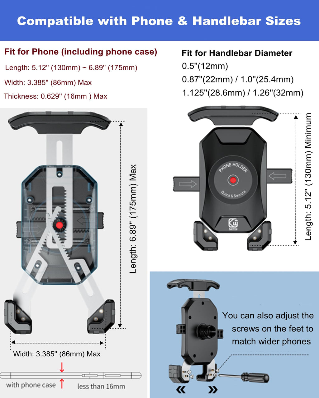 BRCOVAN Handyhalterung Motorrad, Handyhalter Fahrrad, Knopf-Automatikverriegelung 360 Drehung Outdoor Lenker Handy Halterung für 4-7 Zoll Smartphone