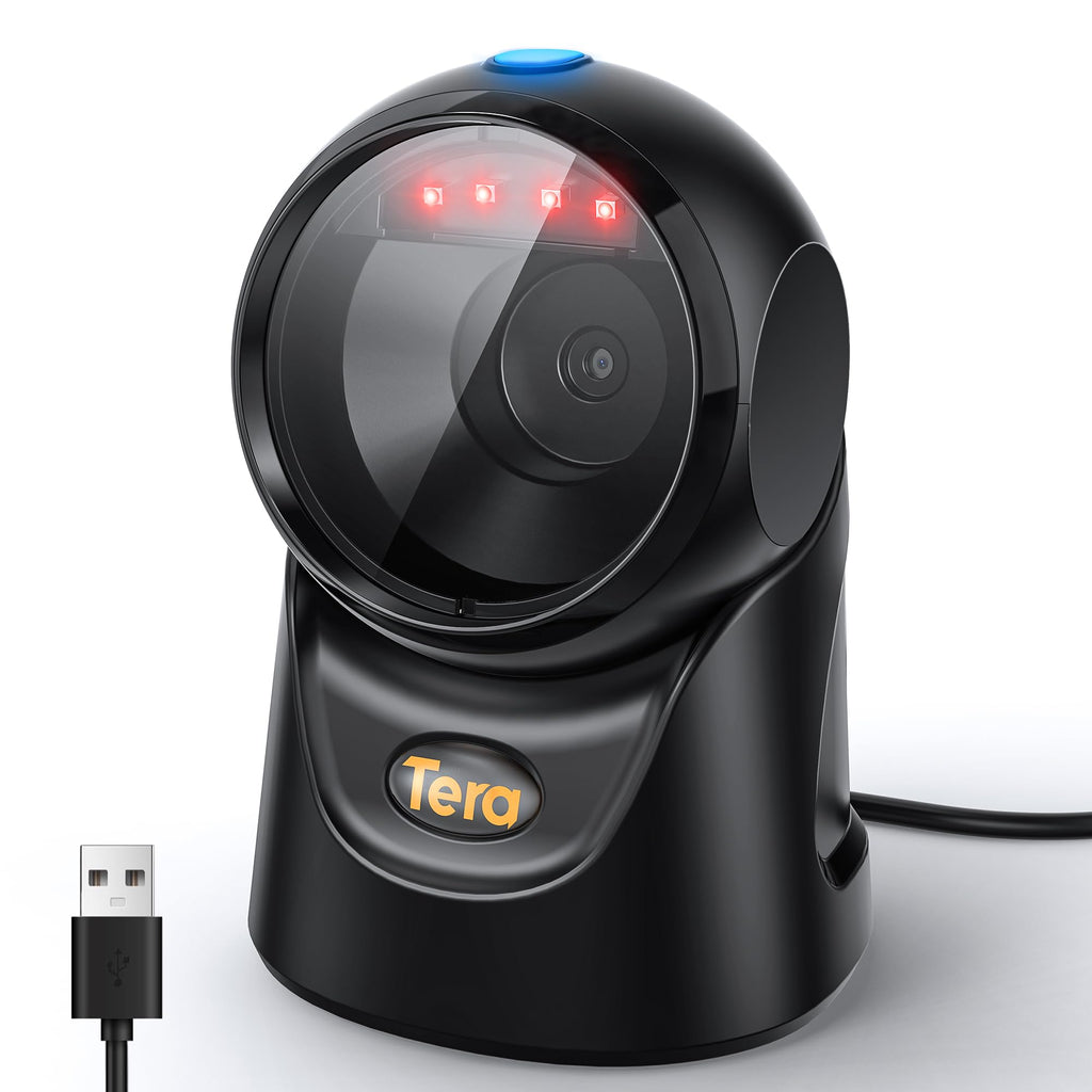 Tera Barcode Scanner Plattform Omnidirektional: 1D 2D QR Code Desktop-Lesegerät Freihändig USB Kabelgebunden Verstellbarer Winkel, Plug-and-Play für POS Supermarkt Lager Einzelhandel Krankenhaus 9700