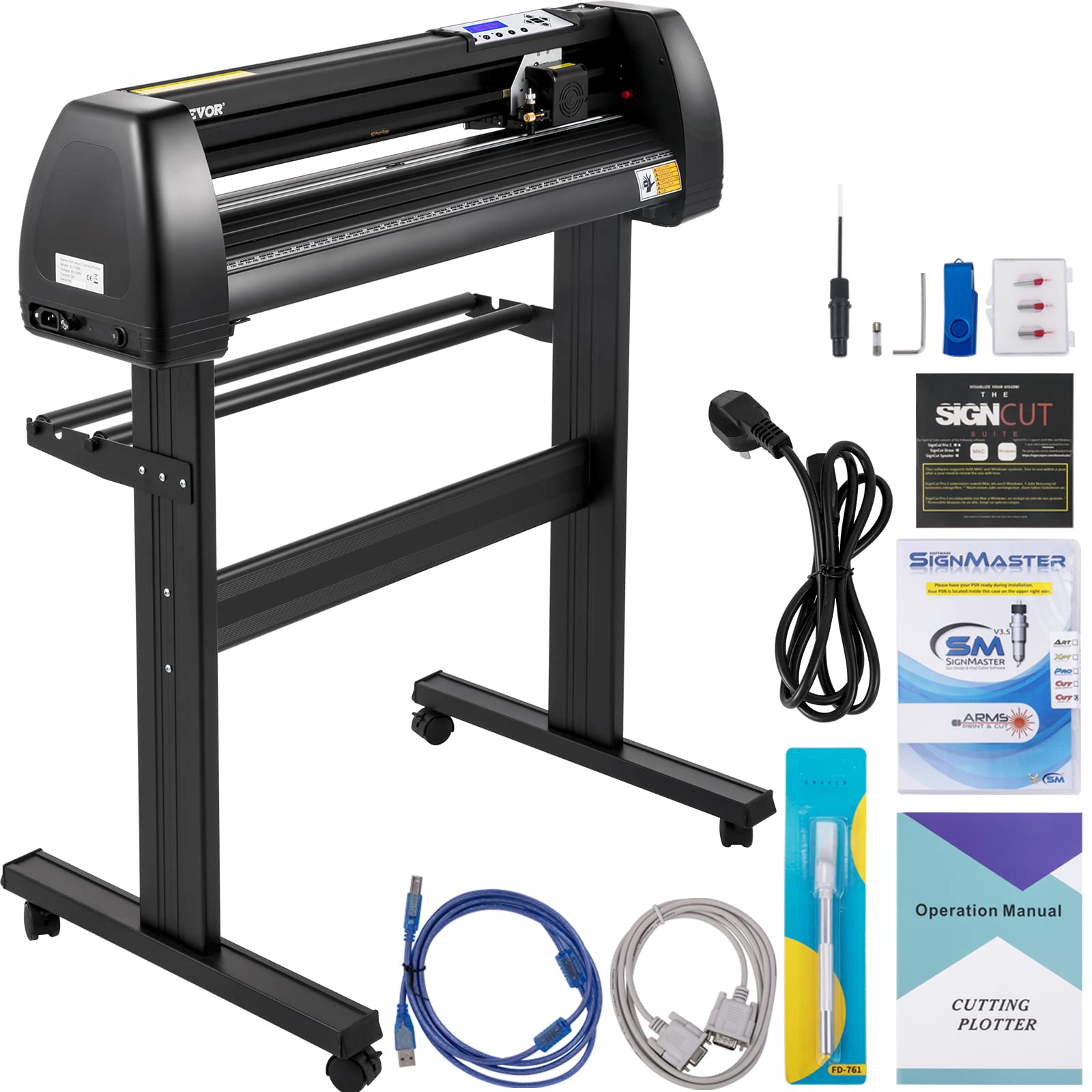 VEVOR Vinyl-Schneidemaschine Schneideplotter, 870 mm, LED-Plotter-Drucker, Präzise Manuelle Positionierung, Softwareunterstützung für MAC- und Windows-Systeme, Einstellbare Kraft & Geschwindigkeit