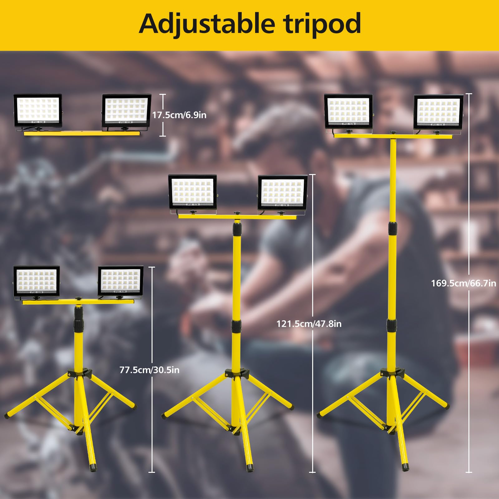 LED Baustrahler 2x60W mit Verstellbarer Stativ, T-SUN 6000K Kaltweiß LED Strahler Arbeitsstrahler mit 4M Kabel Stecker, Tragbar Baulampe Arbeitsscheinwerfer Wasserdicht IP66 für Werkstatt Garage