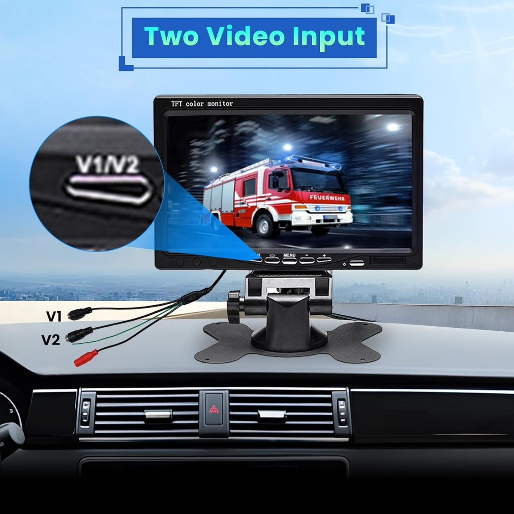 Hikity Rückfahrkamera 2 Kameras Set, 7 Zoll LCD Monitor, Wasserdichtes Rückfahrkamera Nachrüsten Set mit 15M/10M Kabel für Auto LKW Wohnmobil Lieferwagen Anhänger 12V-24V