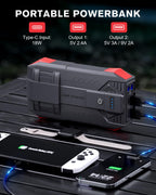 Povasee 6000A UltraSafe Starthilfe Powerbank für Pkw, 12V Booster Auto Starthilfe (bis zu 10L Benzin/8L Diesel), Starter Powerbank mit Starthilfekabel, Kfz Jump Starter mit LED und 2 USB-Ausgänge