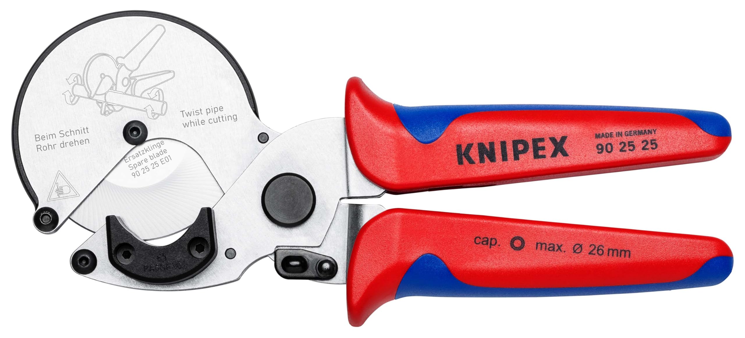 KNIPEX Rohrschneider für Verbund- und Kunststoffrohre verchromt mit Mehrkomponenten-Hüllen 210 mm, 90 25 25
