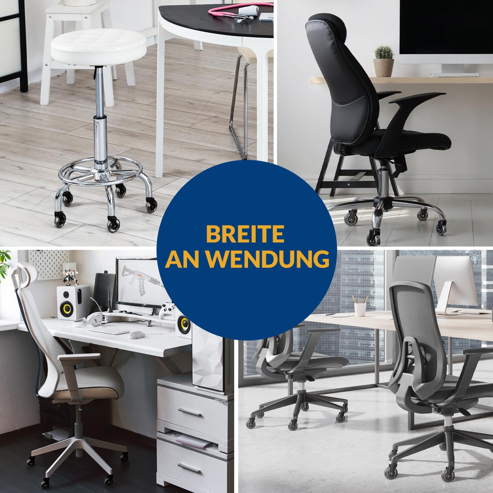 COSYLAND Bürostuhl Rollen 5er Set, 11mm x 22 mm Rollen für Bürostühle, Strapazierfähige Bürostuhl Rollen Parkett, Sehr leise Schreibtischstuhl rollen, Passend für 99% aller Bürostühle
