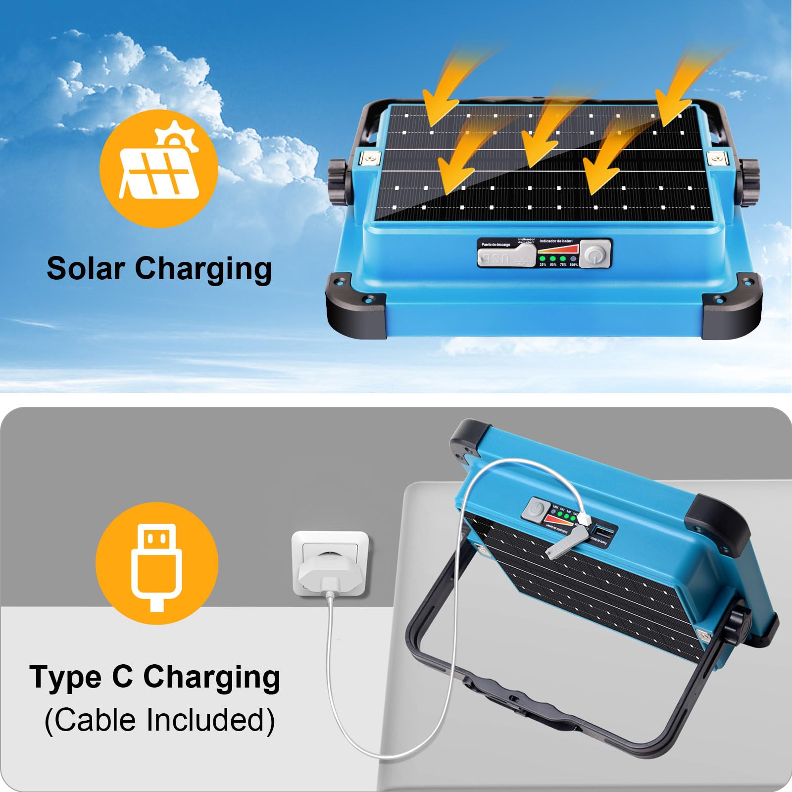 ErayLife LED Baustrahler Akku 100W, Arbeitsleuchte mit 5 Modi/ 288 LEDs, 10000LM 10000mAh LED Strahler Akku Power für Notfälle, Camping, Baustelle