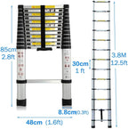 Teleskopleiter 3,8M Aluleiter Klappleiter Ausziehleiter Stehleiter Rutschfester, Teleskop-Design, aus hochwertigem Aluminium, Tragbar,Leichte, 150 kg Belastbarkeit