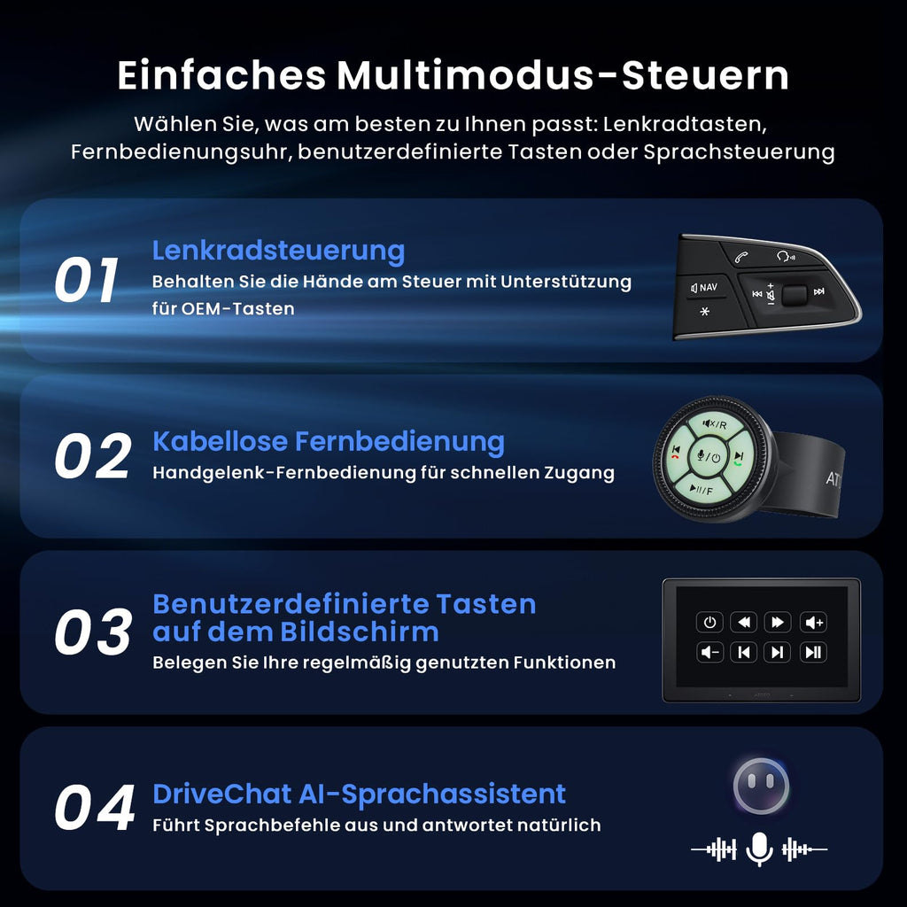 ATOTOZONE 10" QLED AI Android Autoradio 1 DIN, Floating Screen Auto, 8G+128G In-Dash Navigation,4G LTE, Kabelloses CarPlay & Android Auto, Dual-Phone & 2 Bluetooth,SCVC,GPS-Tracking,X10G110E