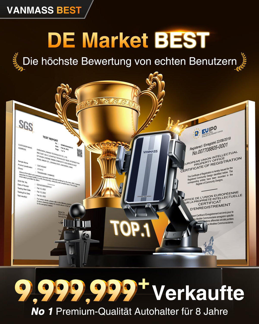 VANMASS 2025 【Neueste & Stärkste】 Handyhalterung Auto Militär-Klasse Handy Halterung Auto【Über 20KG Saugkraft】 Armaturenbrett Scheibe Autohalterung LKW für iPhone 16 Pro Max 15 14 Samsung S24 Android