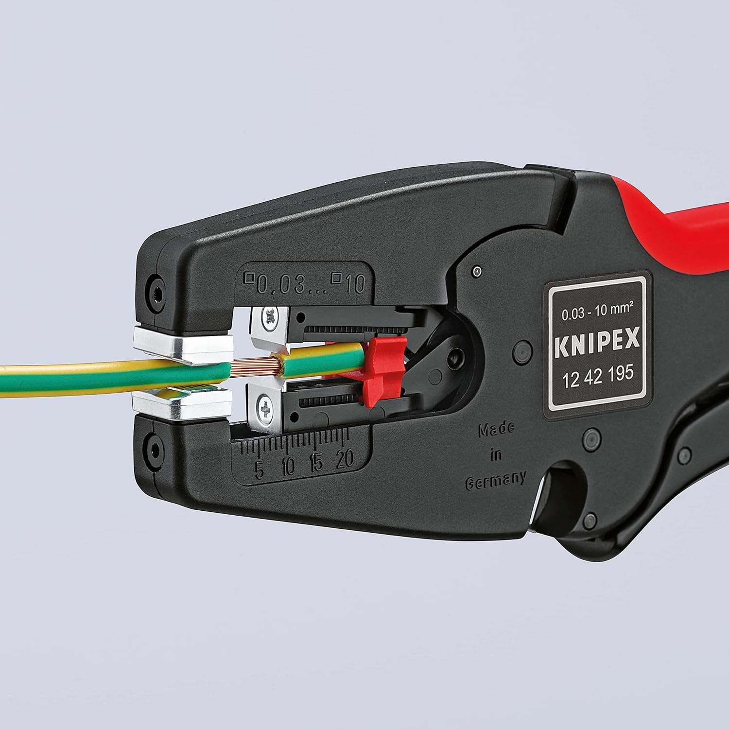 KNIPEX MultiStrip10 Automatische Abisolierzange, 0,03-10,0 mm², einstellbarer Längenanschlag, Abisolierwerkzeug, Abisolierer, 12 42 195