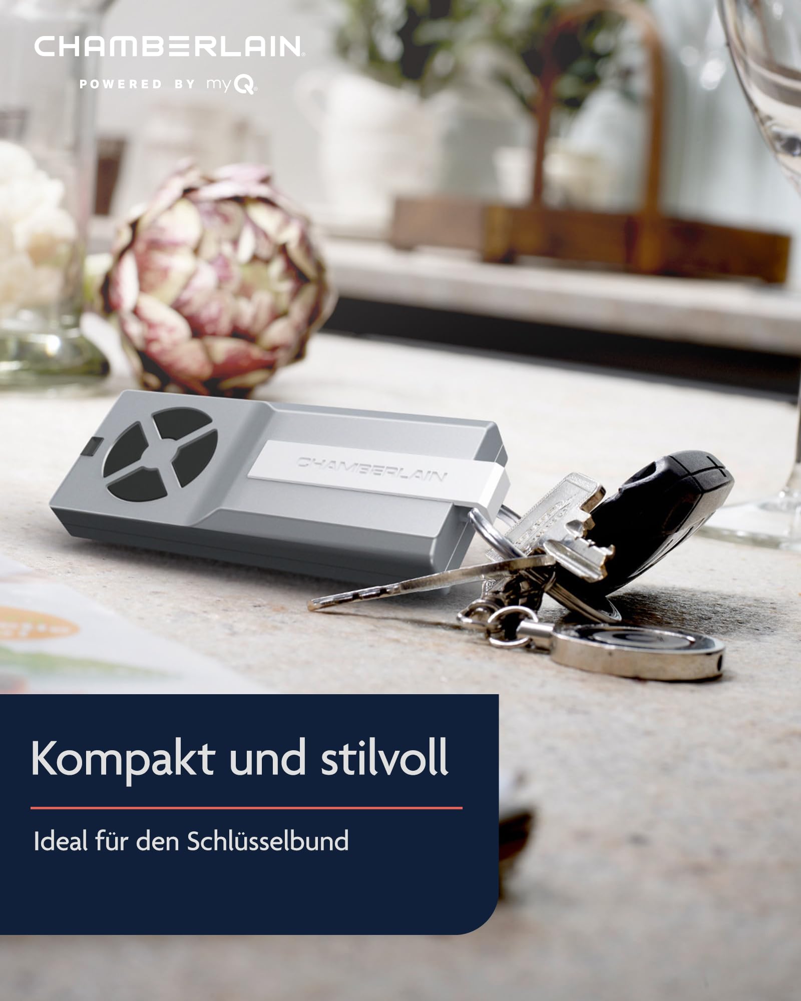 Chamberlain TX4RUNI Universalhandsender - 4-Kanal Handsender für Garagen- & Außentorantriebe - 433 MHz Kompatibel - Inkl. Batterie