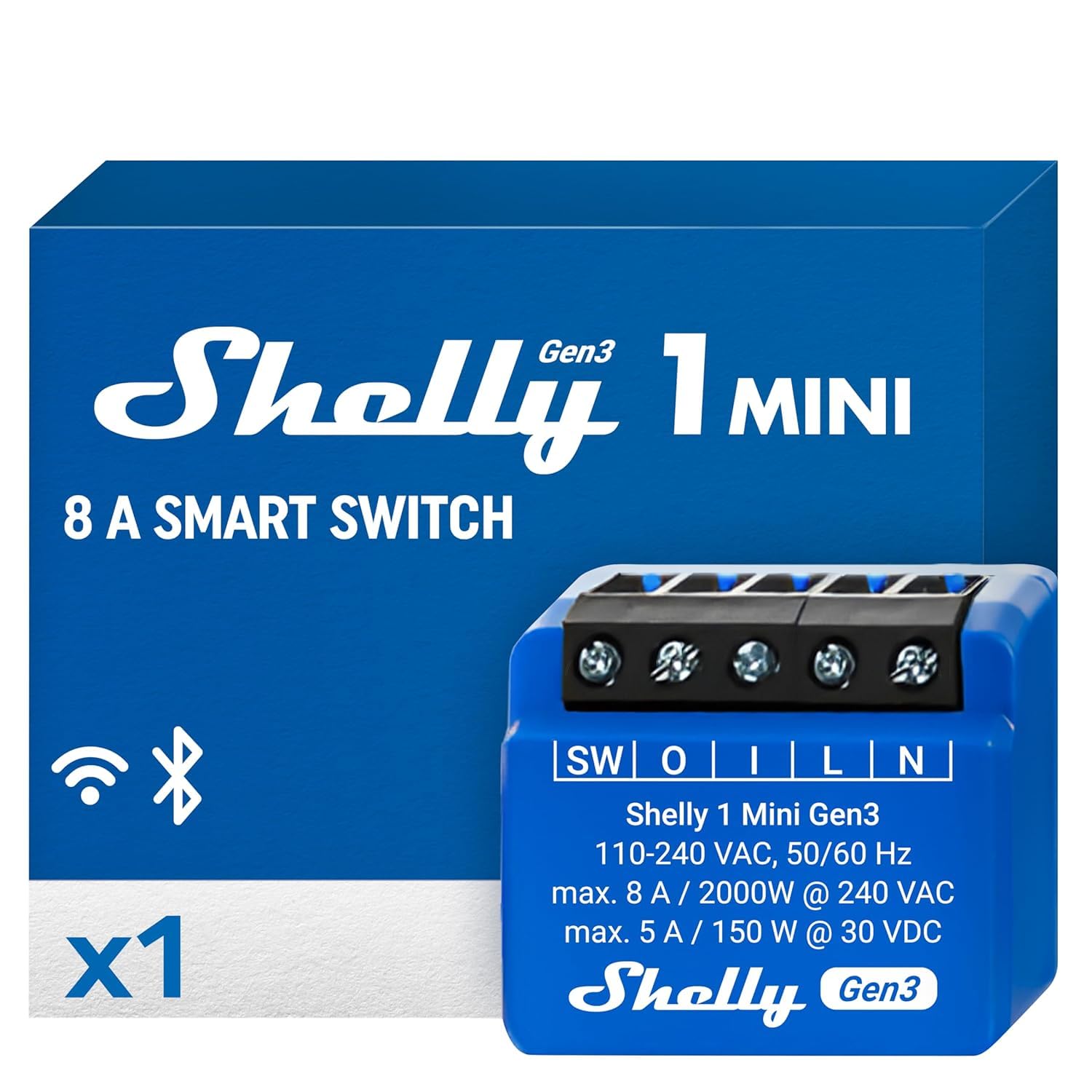 Shelly 1 Mini Gen 3 | 4er Pack | WiFi & Bluetooth Smart Switch Relais 1 Kanal 8A | Hausautomation | Kompatibel mit Alexa und Google Home | iOS-Android-App | Kein Hub erforderlich | Trockene Kontakte