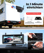 Zwei Solar Rückfahrkamera Kabellose Magnet : 2 Min DIY Installation 7,2 Zoll 1080P Dual Channel Monitor mit DVR Aufnahme Dual Rückfahrkameras Wohnmobil Camper Anhänger Pferdeanhänger