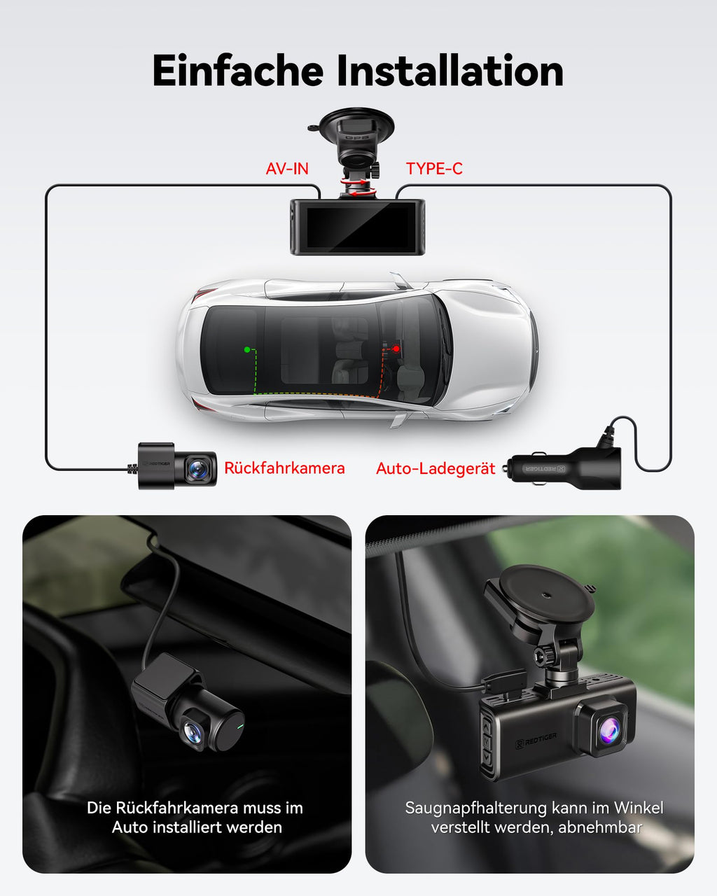 REDTIGER 4K STARVIS 2 Dashcam Auto Vorne Hinten,Touchscreen 3,18 Zoll,Sprachsteuerung,Dash Cam Auto 5.8GHz WiFi 6,GPS,Kostenlose 128GB Karte,2160P UHD-Nachtsicht,Notfall-Sperre,Parkmonitor (F7N Touch)